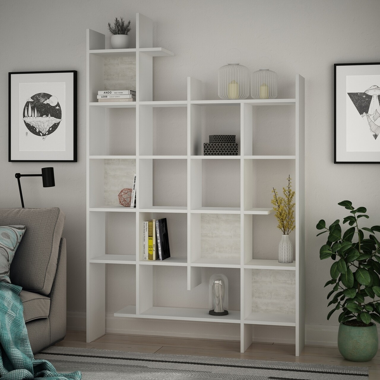 Biblioteca Manco, Decortie, 122x25.5x188 cm, alb - imagine 4